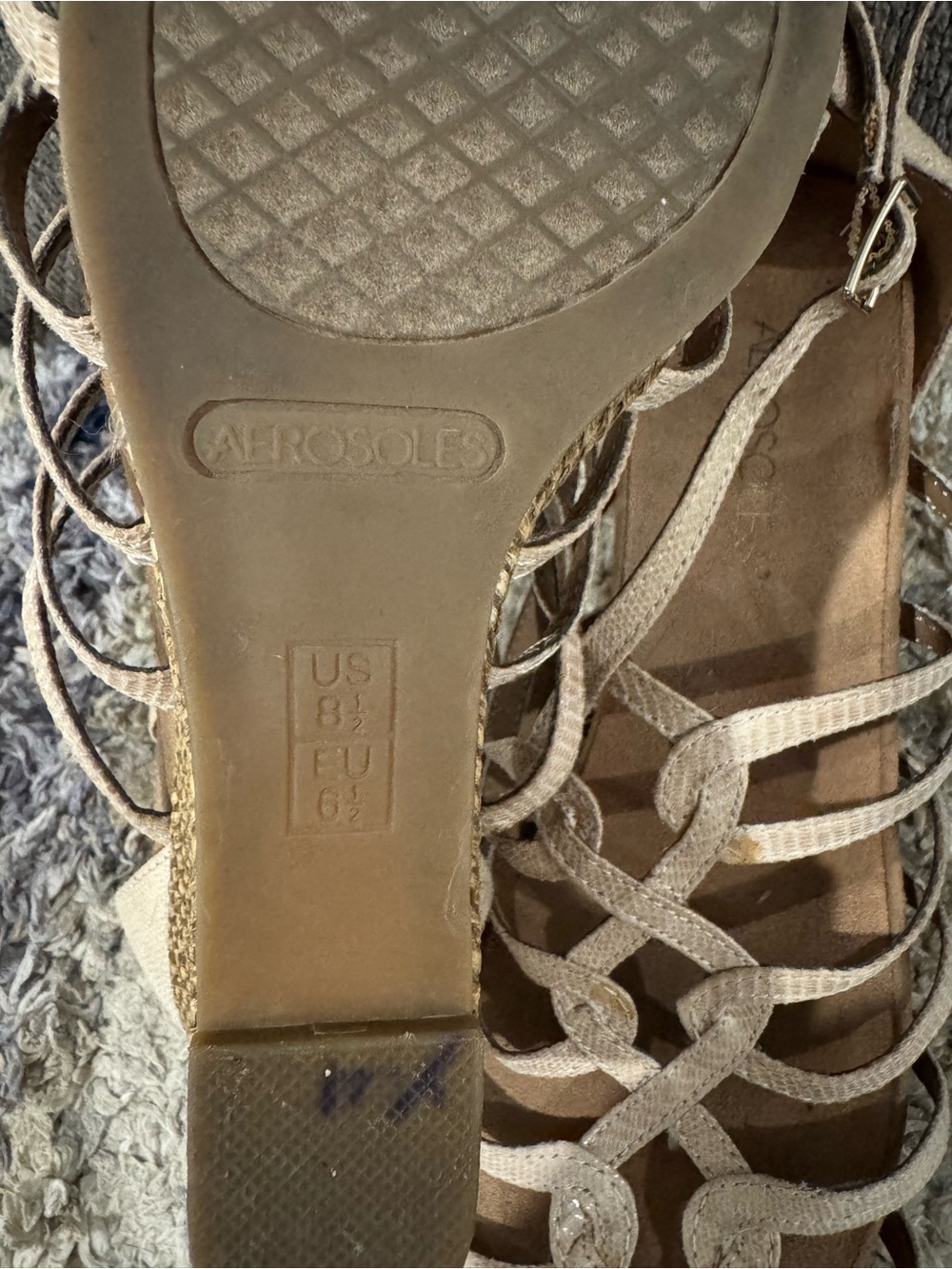 AEROSOLES Beige Metallic Strappy Wedge Sandals - Picture 5 of 5